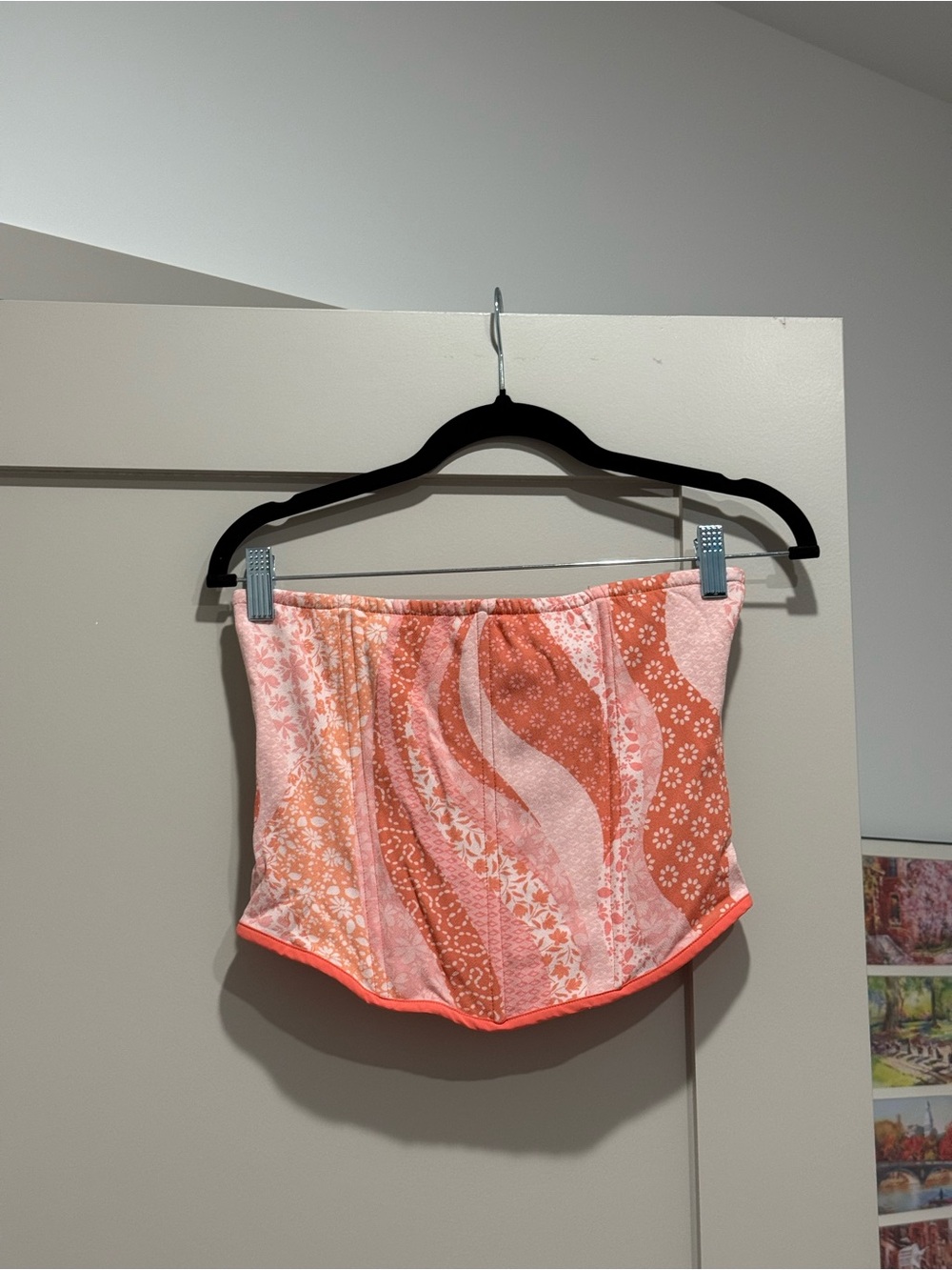 High-Waist Coral Patchwork Tube Shorts